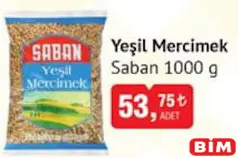 SABAN YEŞİL MERCİMEK 1000 G SABAN YEŞİL MERCİMEK 1000 G